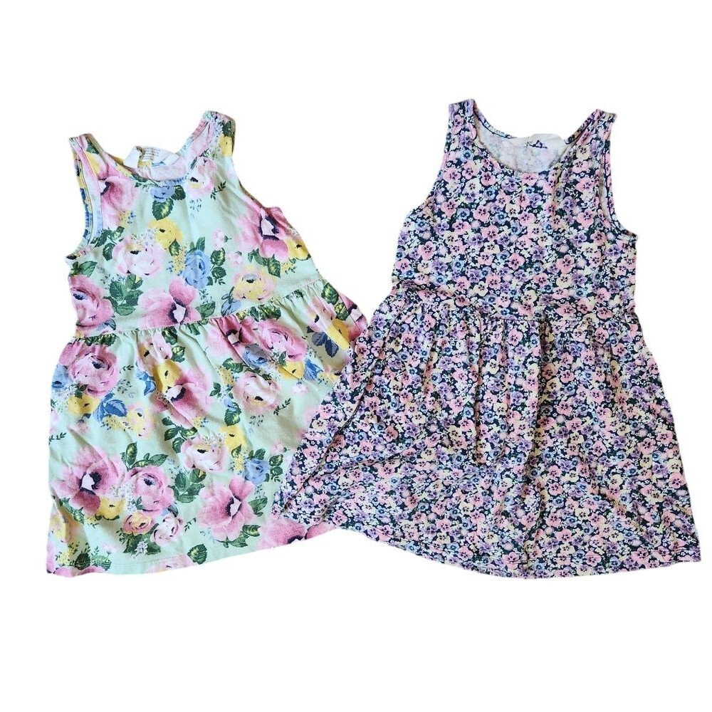 H&M Girls Dresses Set of 2 Floral Dresses Size 3/4T & 2-4 Years Sleeveless Tank